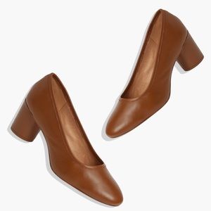 Madewell The Reid Pump in Leather English Saddle Brown Cylindrical Block Heel 9